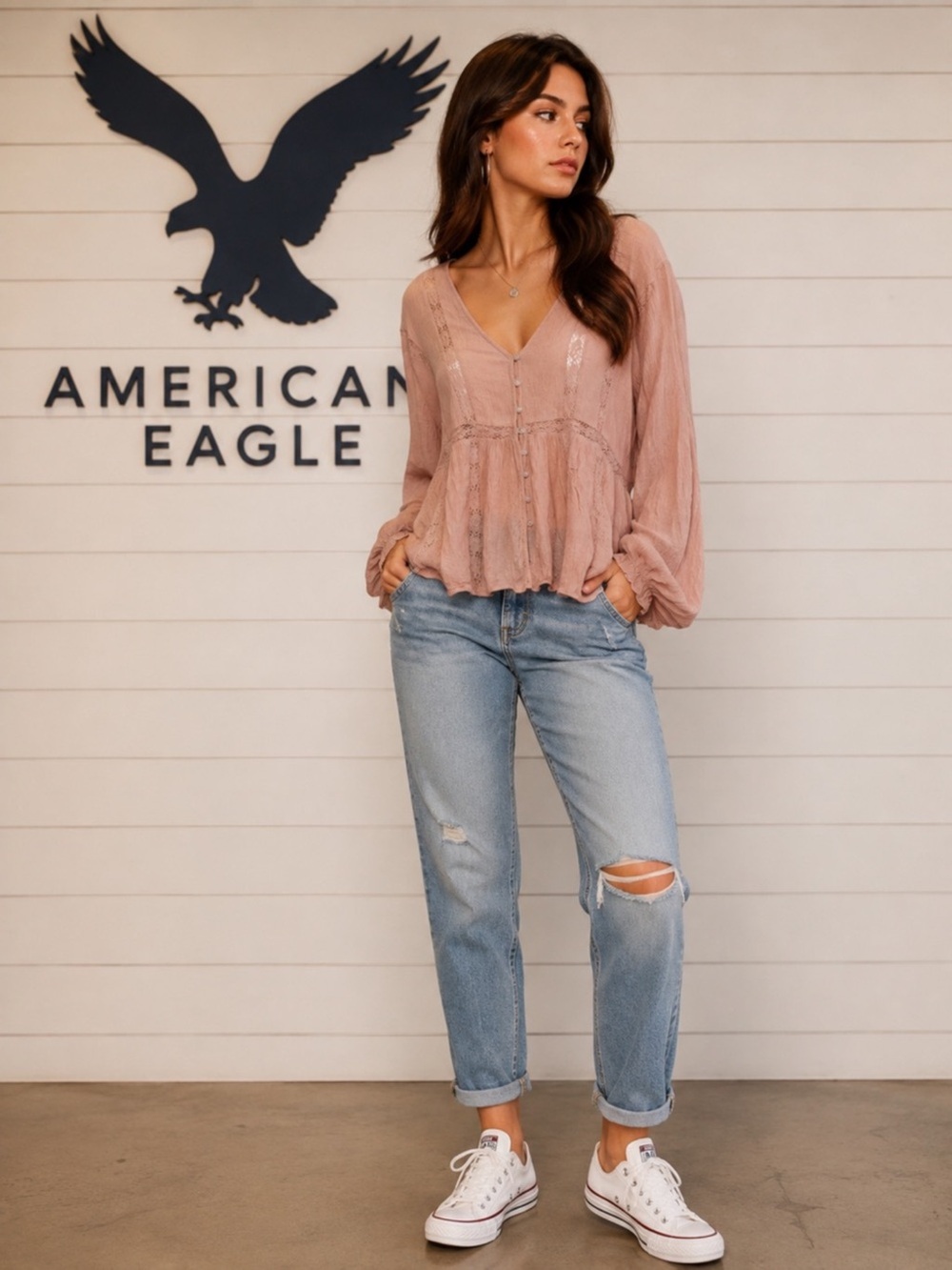 AMERICAN Eagle 100% Viscose Long Sleeve shirt EUC size XL - Picture 6 of 6